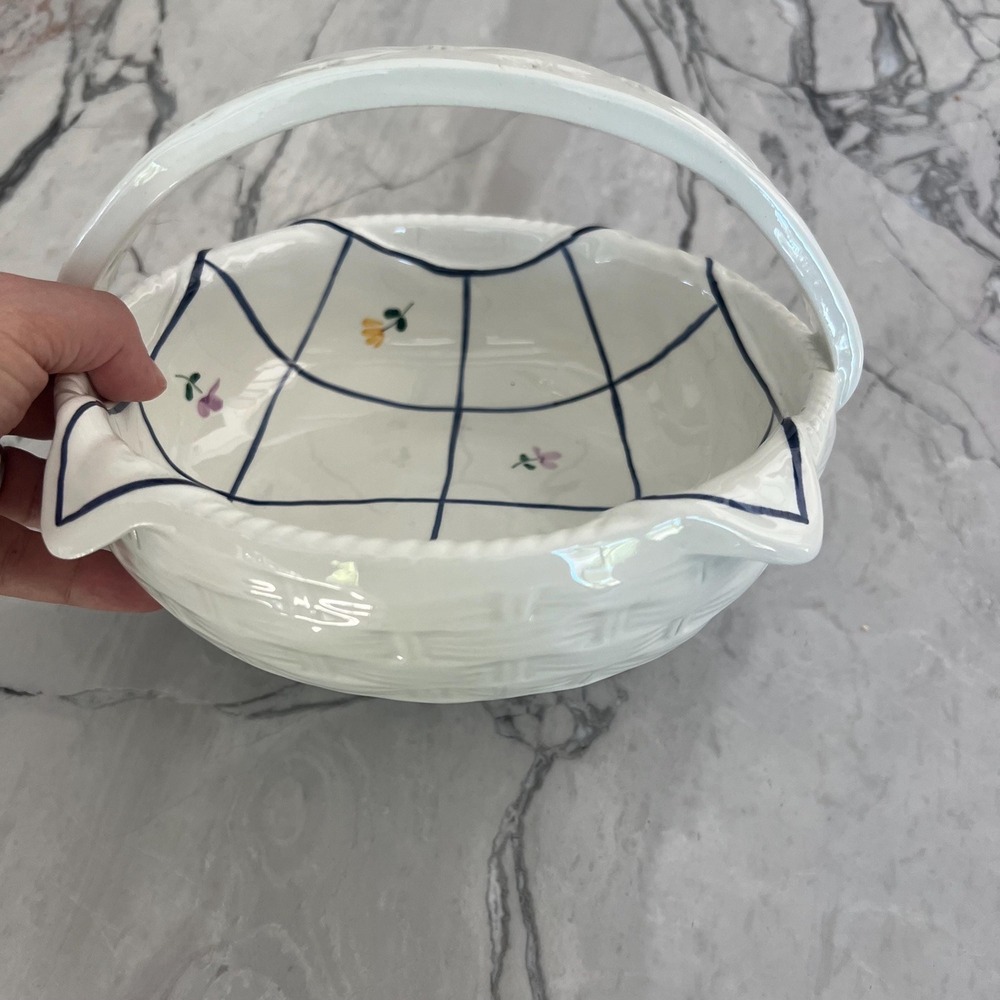 Ceramic basketweave and floral bowl made in Italy